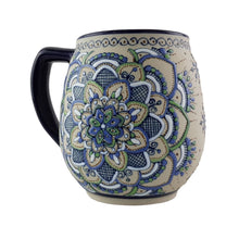Cargar imagen en el visor de la galería, Tarro cervecero de cerámica Servín decorado a mano con mandalas

