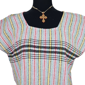 Blusa rayada, prenda fresca de algodón hecha en telar de pedal