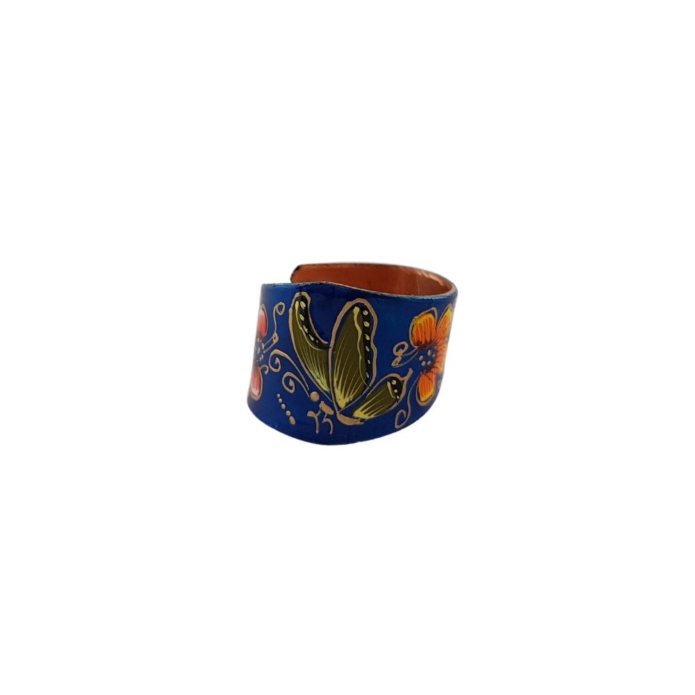 Anillo ajustable de cobre decorado con laca, mariposas y flores