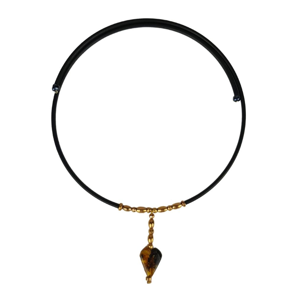 gargantilla de caucho con piedra natural ámbar