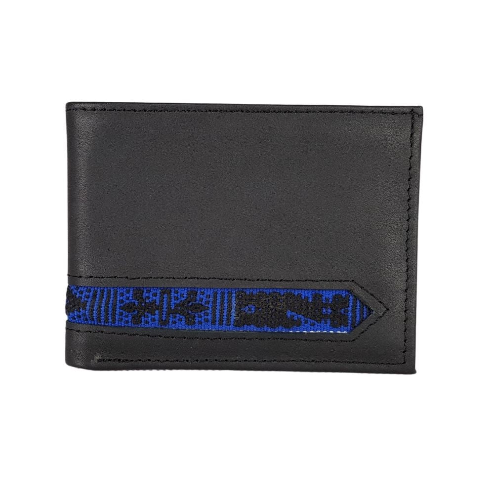 Cartera de caballero de piel con textil artesanal