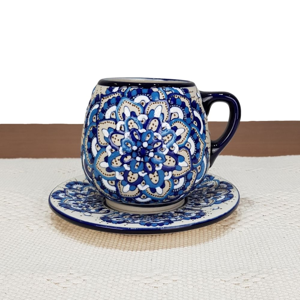 Vajilla mandala color azul para 8 y 4 personas, cerámica de alta temperatura