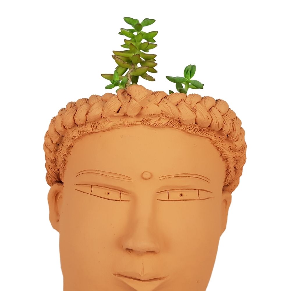 Maceta Teresita, rostro de mujer con trenza tamaño grande