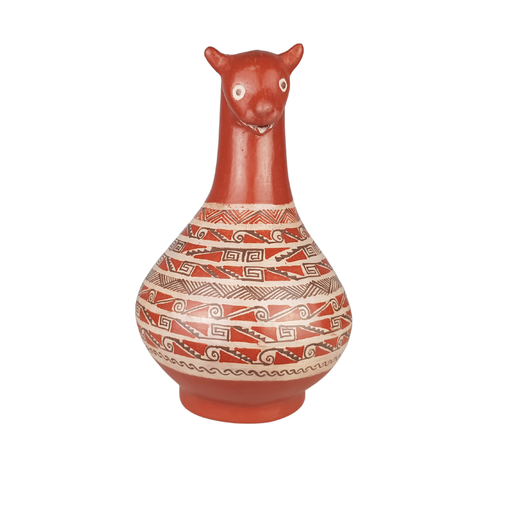 Jarra de barro bruñido decorada a mano