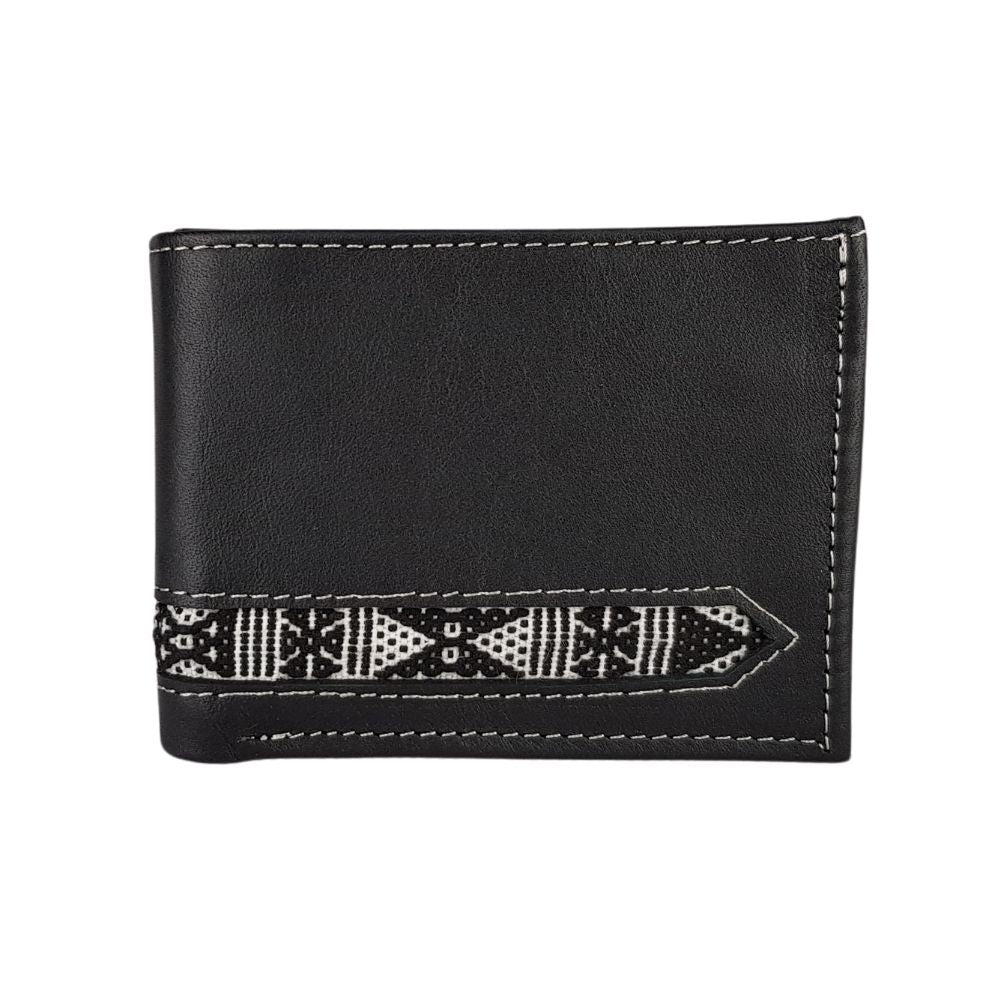 Cartera de caballero de piel con textil artesanal