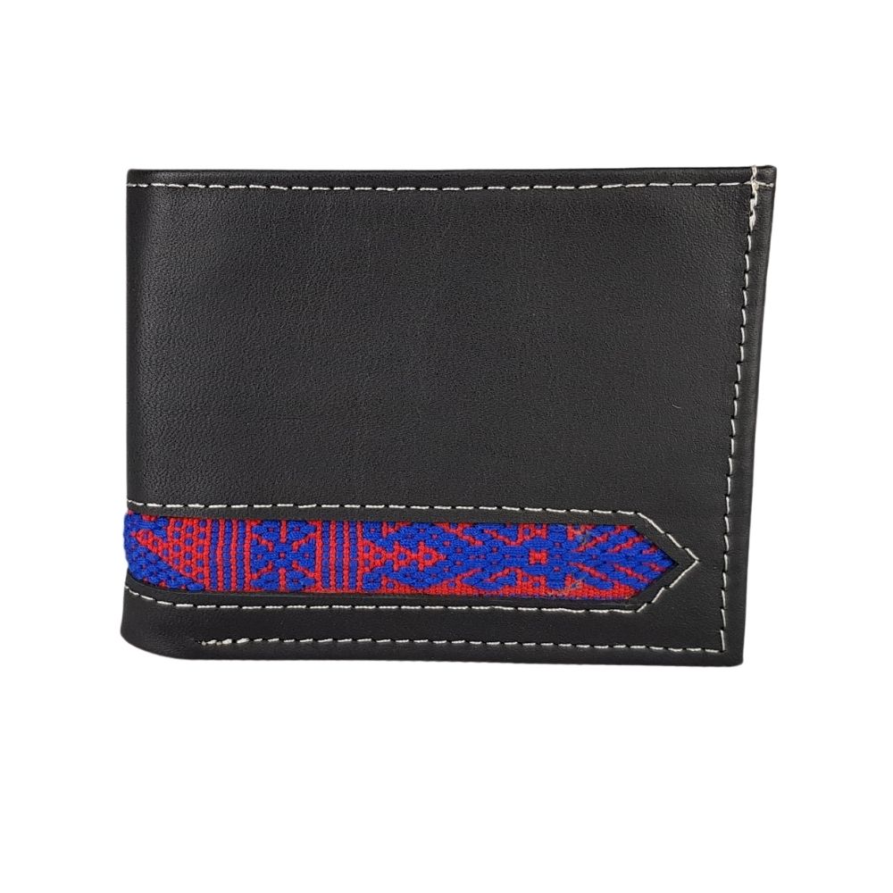 Cartera de caballero de piel con textil artesanal