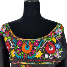 Cargar imagen en el visor de la galería, Blusa Chilac de manta con manga larga, bordada con flores
