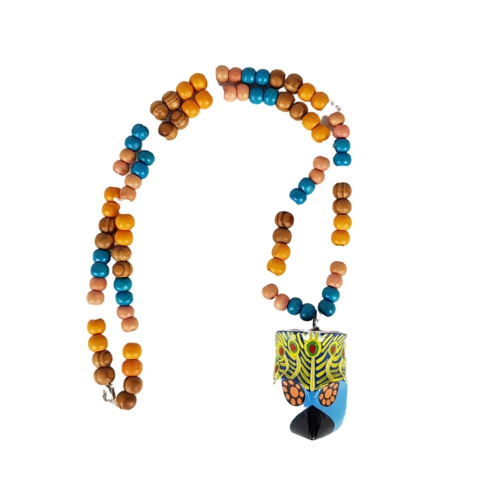 Collar de máscara miniatura del baile de los Morenos, tallada y decorada a mano