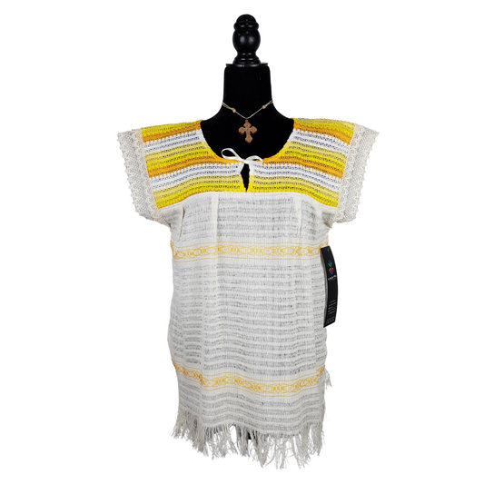 Blusa española, prenda fresca de algodón calada hecha en telar de pedal