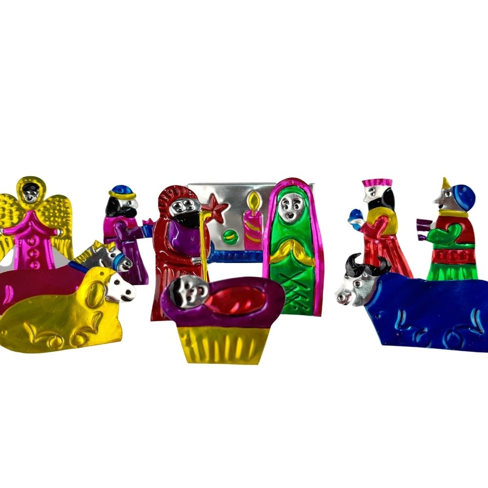 Nacimiento de hojalata de 10 piezas plegables, con caja