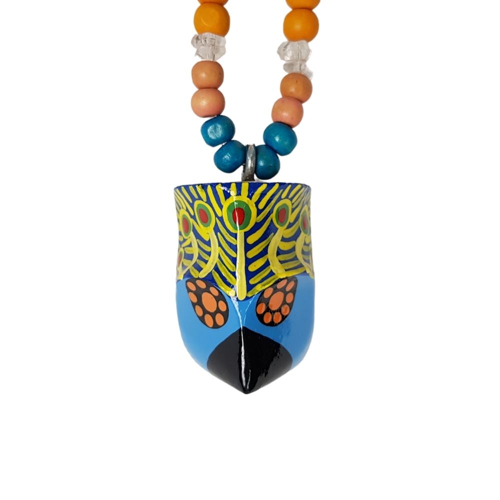 Collar de máscara miniatura del baile de los Morenos, tallada y decorada a mano