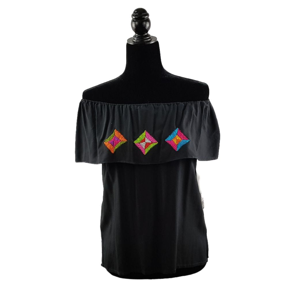 Blusa campesina Huazolotitlán bordada con motivos tradicionales