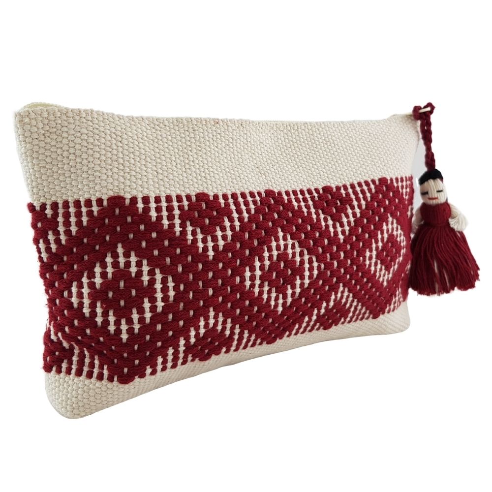 Bolsa cosmetiquera chica de algodón, tejida en telar de cintura en Santo Tomás Jalieza Oaxaca