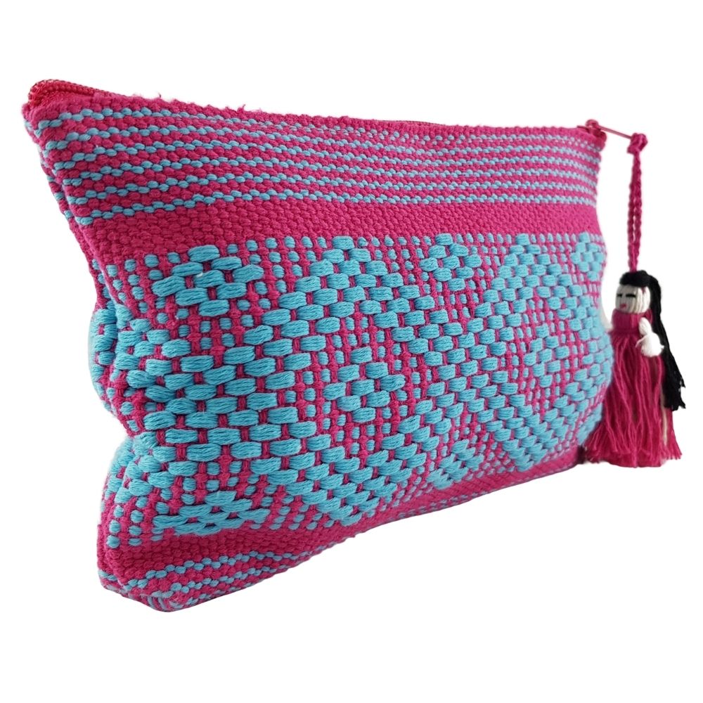 Bolsa cosmetiquera chica de algodón, tejida en telar de cintura en Santo Tomás Jalieza Oaxaca