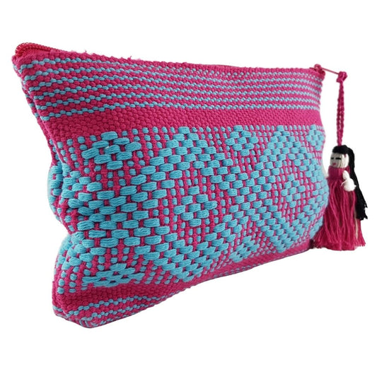 Bolsa cosmetiquera chica de algodón, tejida en telar de cintura en Santo Tomás Jalieza Oaxaca