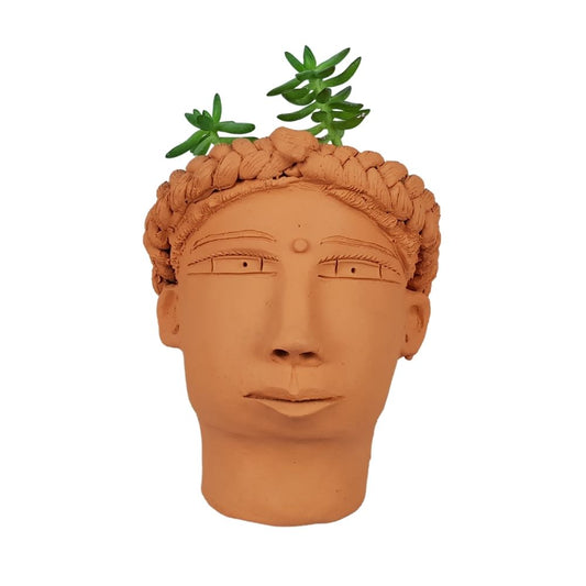 Maceta Teresita, rostro de mujer con trenza tamaño chico