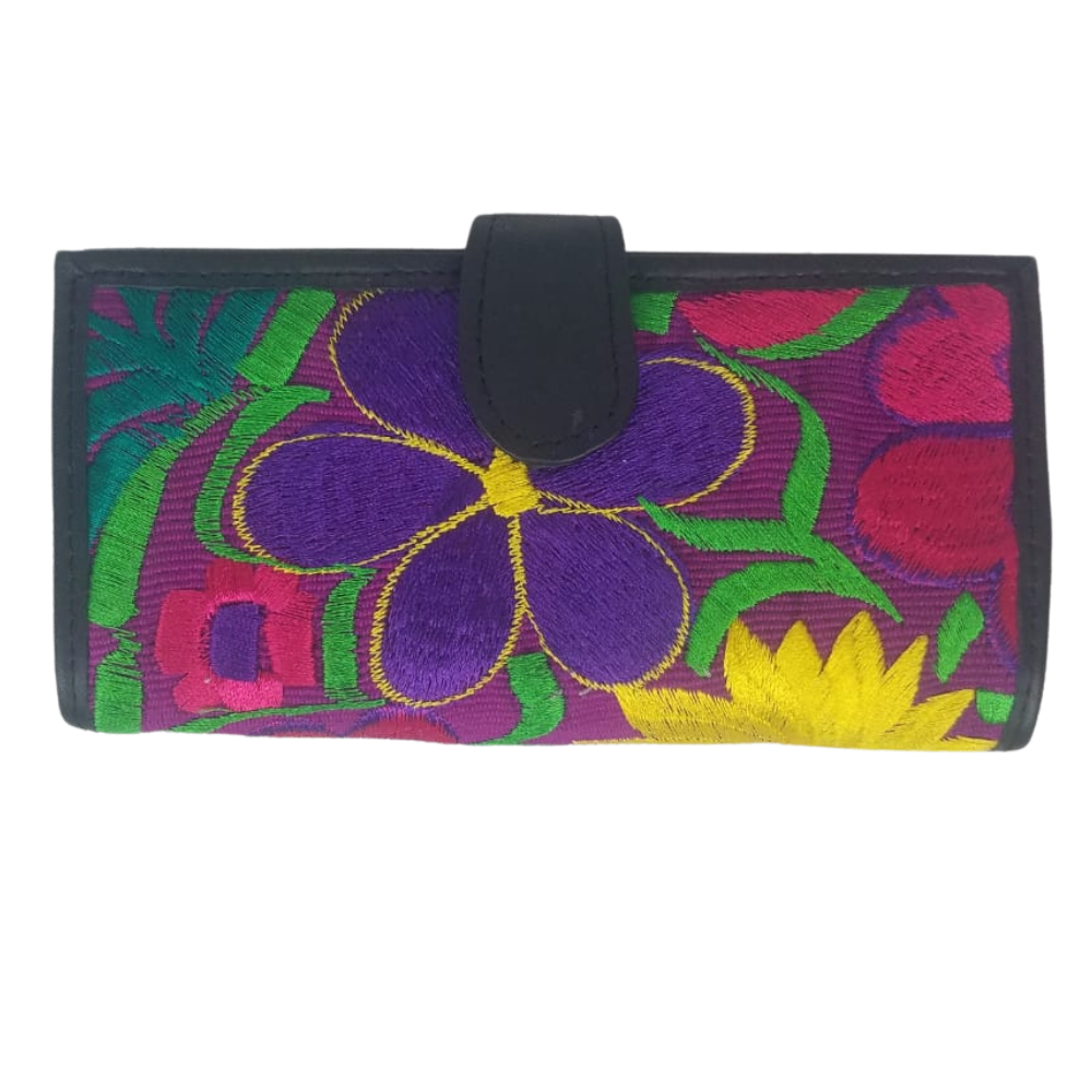 Cartera dama de piel con textil