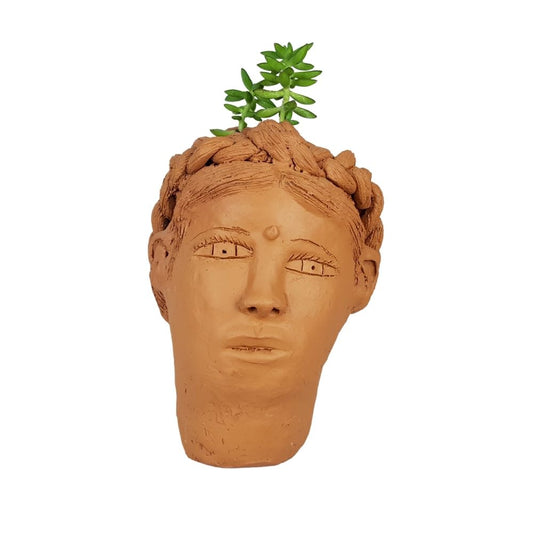 Maceta Teresita, rostro de mujer con trenza tamaño mediano