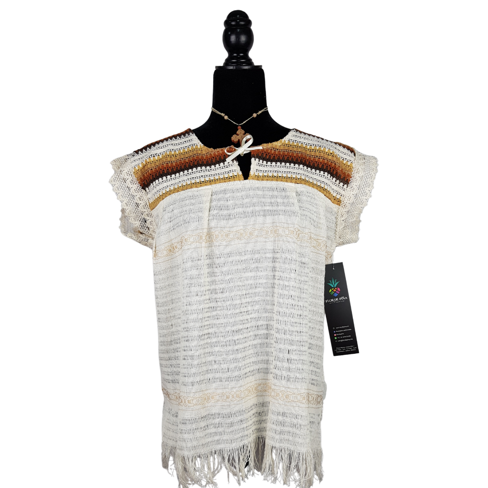 Blusa española, prenda fresca de algodón calada hecha en telar de pedal