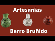 Cargar y reproducir el video en el visor de la galería, Florero alargado chico de barro bruñido decorado con flores y pájaros
